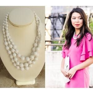 Multi-Strand Acrylic White Bead Layered Necklace